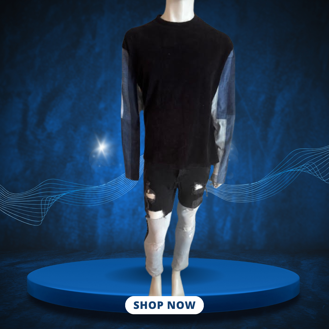 Denim Patchwork Sleeve Pullover